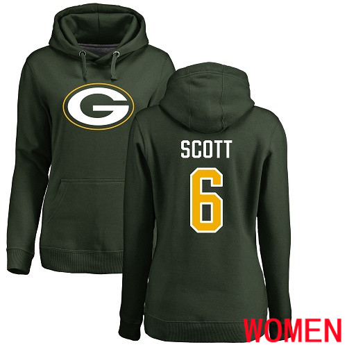 Green Bay Packers Green Women #6 Scott J K Name And Number Logo Nike NFL Pullover Hoodie Sweatshirts->green bay packers->NFL Jersey